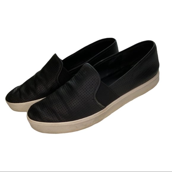 Vince Blair Black Leather Perforated Slide On Shoes - Picture 3 of 11